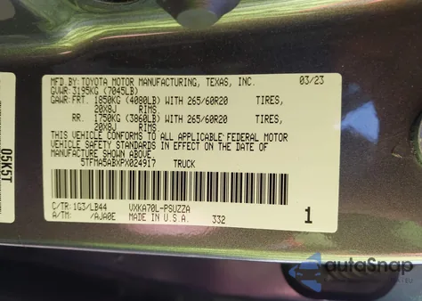 2023 Toyota Tundra 1794 Edition z USA, uszkodzony, nr VIN 5TFMA5ABXPX024917